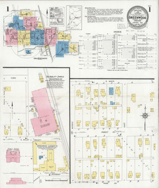 Sanborn Fire Insurance Map from Greenwood, Johnson County, Indiana (1930), Sheet #0001 - Historic Sanborn Fire Insurance Map Print, vintage old map wall art, antique decor, genealogy gift, Indiana Indiana map