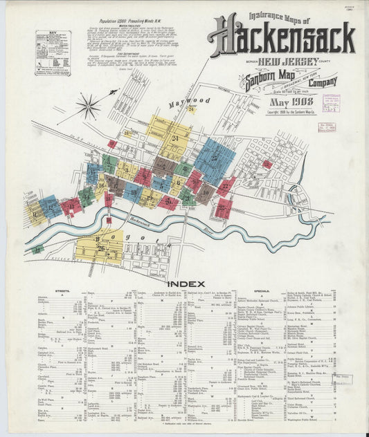 Sanborn Fire Insurance Map from Hackensack, Bergen County, New Jersey. (1908) – Historic Sanborn Fire Insurance Map Print