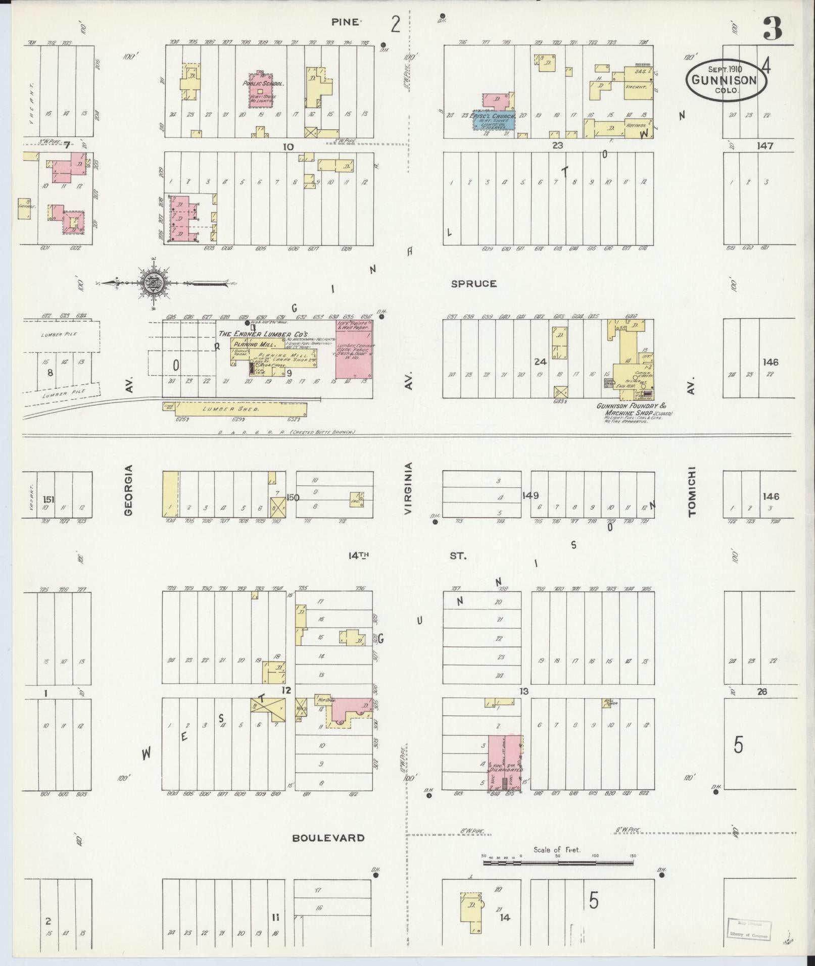 Sanborn Fire Insurance Map from Gunnison, Gunnison County, Colorado (1910), Sheet #0003 - Historic Sanborn Fire Insurance Map Print, vintage old map wall art, antique decor, genealogy gift, Colorado Colorado map