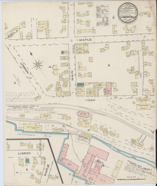 Sanborn Fire Insurance Map from Lisbon Falls, Androscoggin County, Maine (1885), Sheet #0001 - Historic Sanborn Fire Insurance Map Print, vintage old map wall art, antique decor, genealogy gift, Maine Maine map