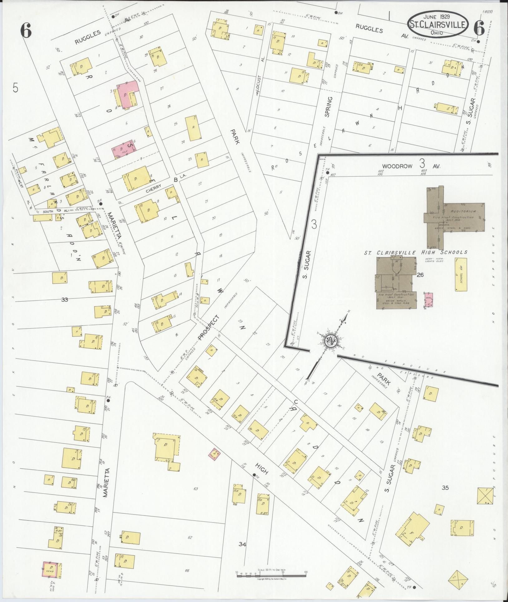 Sanborn Fire Insurance Map from Saint Clairsville, Belmont County, Ohio (1929), Sheet #0006 - Complete Map Set gallery image, historic Sanborn map, vintage wall art, Ohio Ohio
