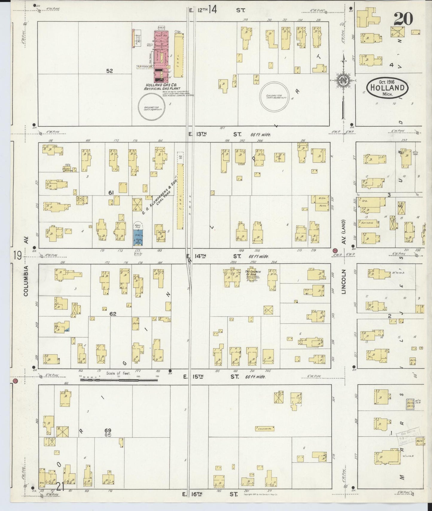 Sanborn Fire Insurance Map from Holland, Ottawa County, Michigan (1916), Sheet #0020 - Complete Map Set gallery image, historic Sanborn map, vintage wall art, Michigan Michigan