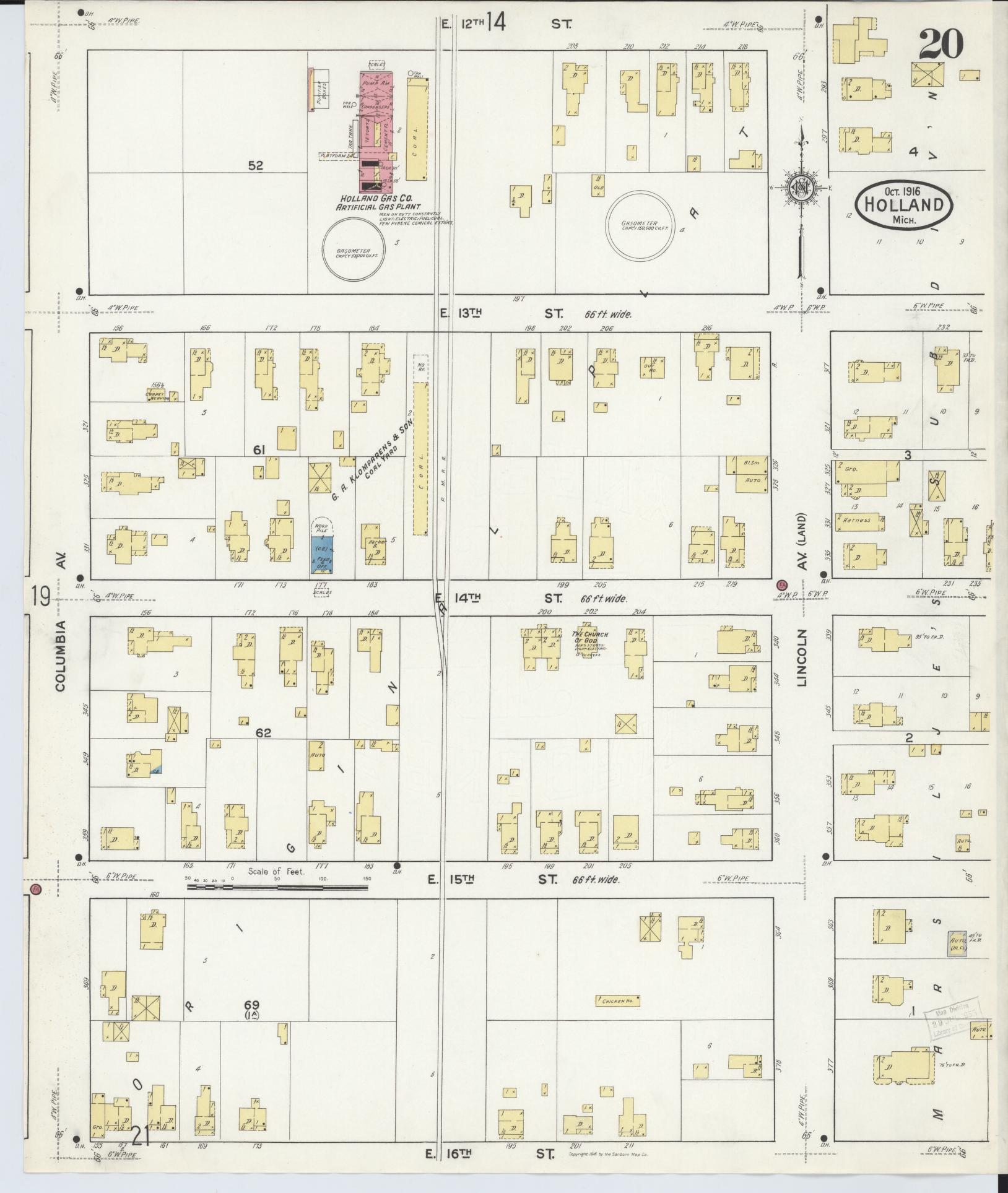 Sanborn Fire Insurance Map from Holland, Ottawa County, Michigan (1916), Sheet #0020 - Complete Map Set gallery image, historic Sanborn map, vintage wall art, Michigan Michigan