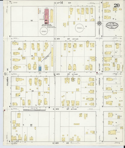 Sanborn Fire Insurance Map from Holland, Ottawa County, Michigan (1916), Sheet #0020 - Complete Map Set gallery image, historic Sanborn map, vintage wall art, Michigan Michigan