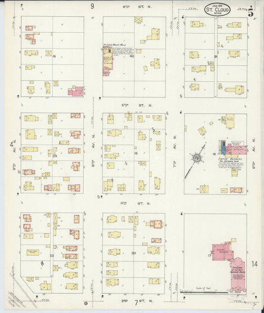 Sanborn Fire Insurance Map from Saint Cloud, Stearns, Benton, and Sherburne Counties, Minnesota (1913), Sheet #0005 - Historic Sanborn Fire Insurance Map Print, vintage old map wall art, antique decor, genealogy gift, Minnesota Minnesota map