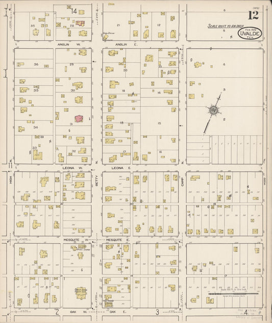 Sanborn Fire Insurance Map from Uvalde, Uvalde County, Texas (1922), Sheet #0012 - Historic Sanborn Fire Insurance Map Print, vintage old map wall art, antique decor, genealogy gift, Texas Texas map