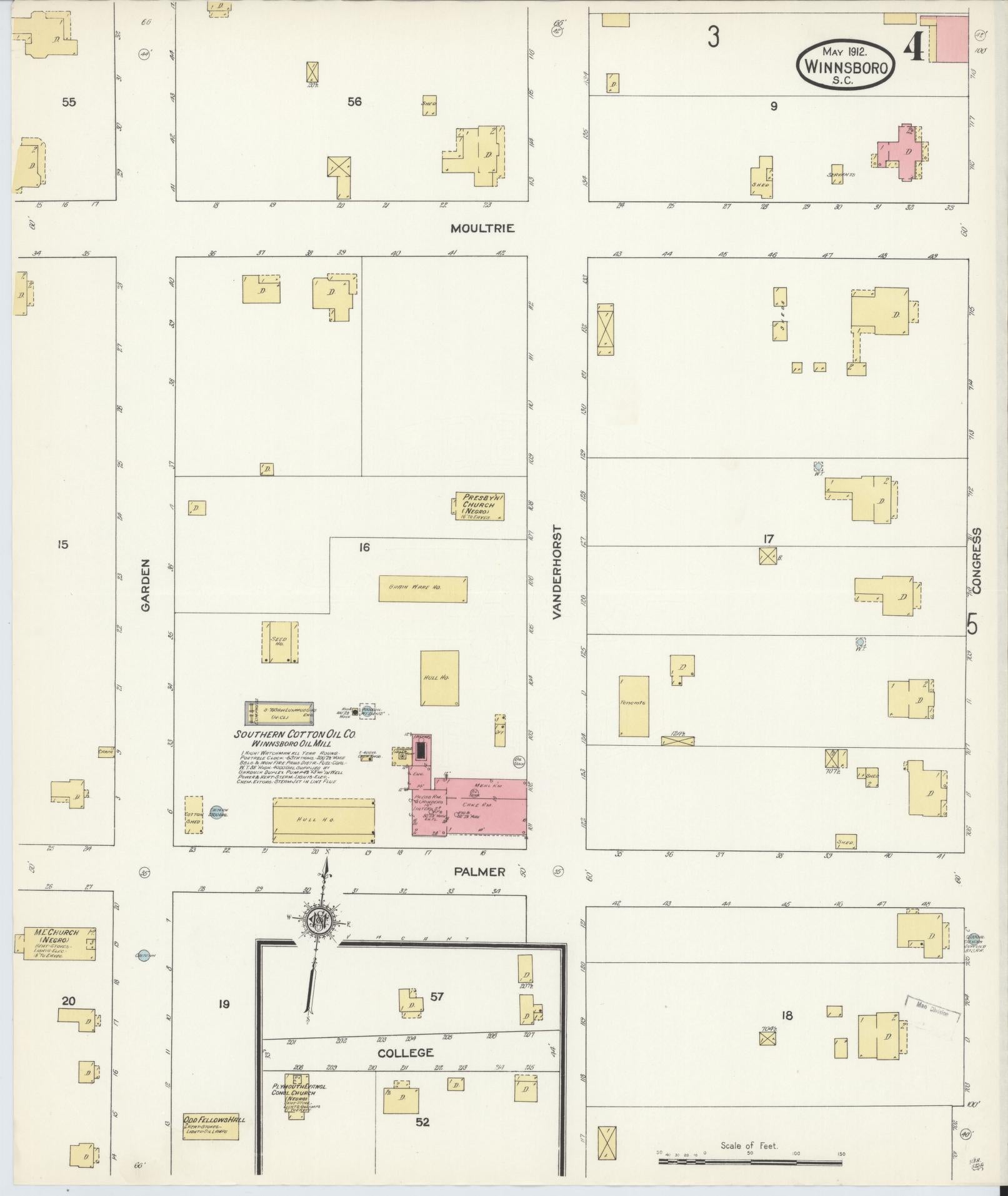 Sanborn Fire Insurance Map from Winnsboro, Fairfield County, South Carolina (1912), Sheet #0004 - Complete Map Set gallery image, historic Sanborn map, vintage wall art, South Carolina South Carolina