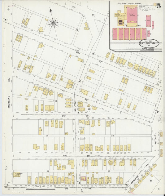 Sanborn Fire Insurance Map from Turtle Creek Valley, Allegheny County, Pennsylvania (1906), Sheet #0005 - Historic Sanborn Fire Insurance Map Print, vintage old map wall art, antique decor, genealogy gift, Pennsylvania Pennsylvania map