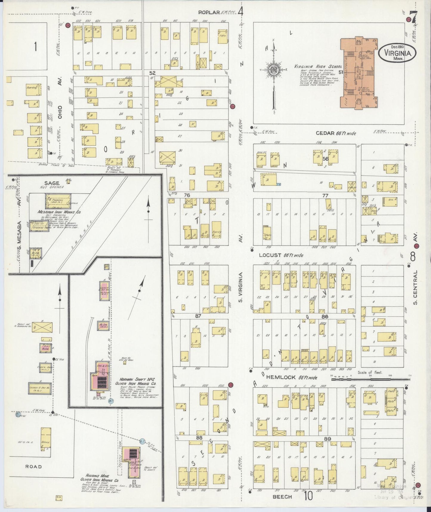 Sanborn Fire Insurance Map from Virginia, Saint Louis County, Minnesota (1910), Sheet #0007 - Complete Map Set gallery image, historic Sanborn map, vintage wall art, Minnesota Minnesota