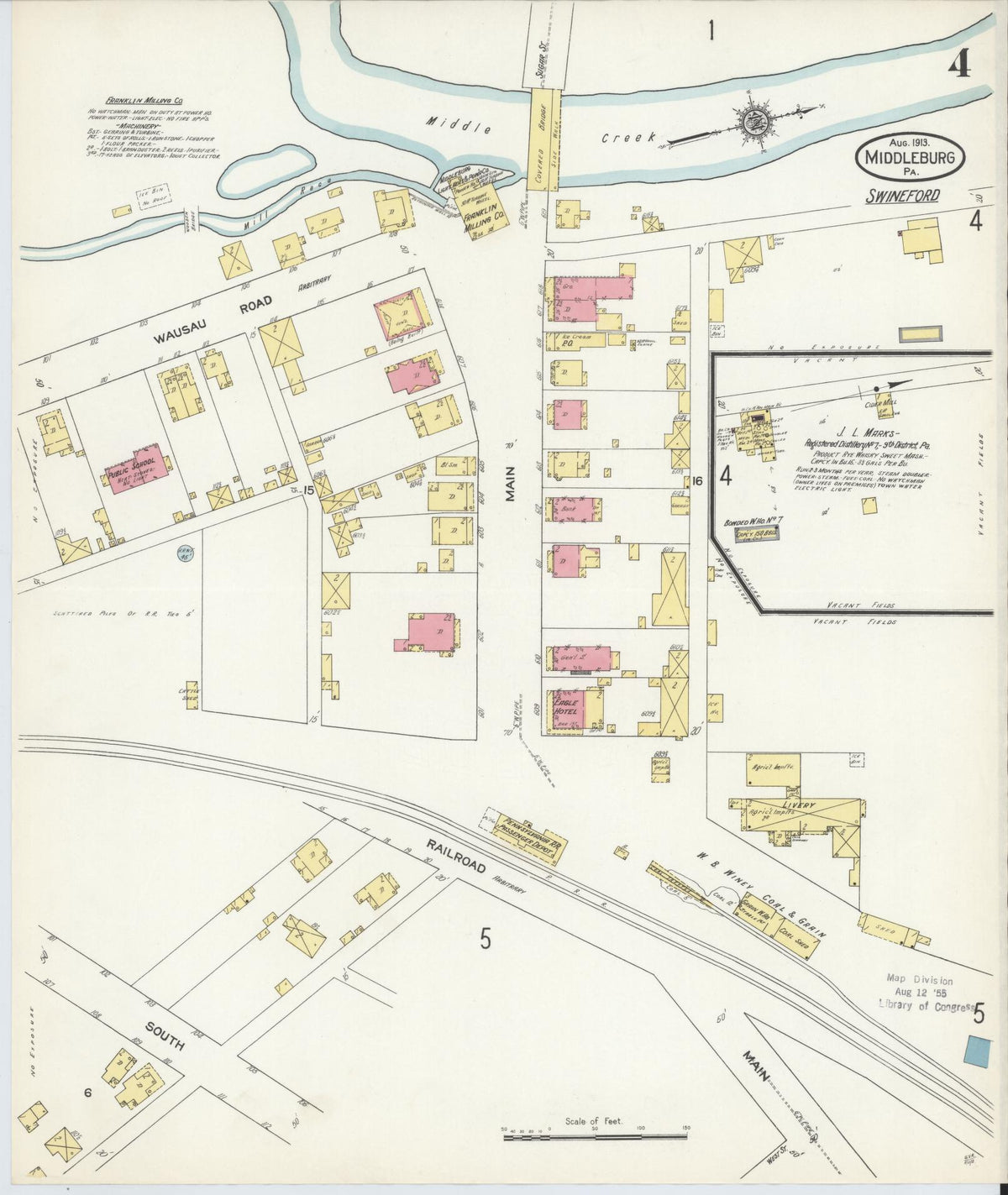 Sanborn Fire Insurance Map from Middleburg, Snyder County, Pennsylvania (1913), Sheet #0004 - Historic Sanborn Fire Insurance Map Print, vintage old map wall art, antique decor, genealogy gift, Pennsylvania Pennsylvania map