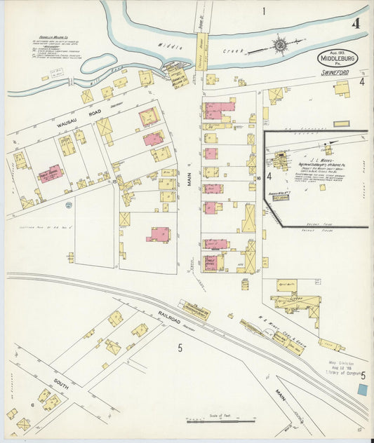 Sanborn Fire Insurance Map from Middleburg, Snyder County, Pennsylvania (1913), Sheet #0004 - Historic Sanborn Fire Insurance Map Print, vintage old map wall art, antique decor, genealogy gift, Pennsylvania Pennsylvania map