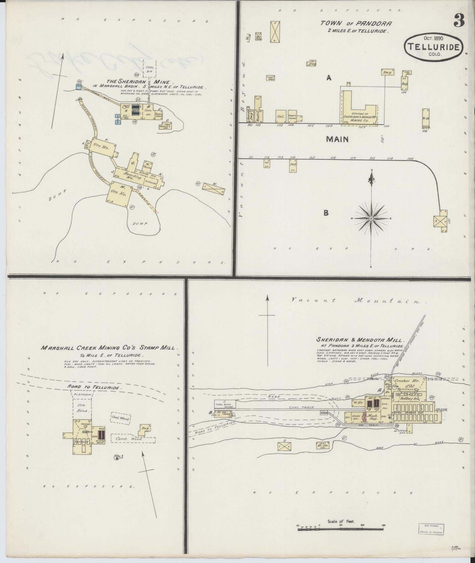 Sanborn Fire Insurance Map from Telluride, San Miguel County, Colorado (1890), Sheet #0003 - Complete Map Set gallery image, historic Sanborn map, vintage wall art, Colorado Colorado
