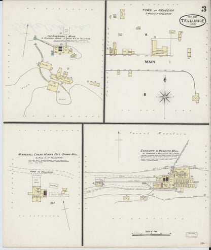 Sanborn Fire Insurance Map from Telluride, San Miguel County, Colorado (1890), Sheet #0003 - Complete Map Set gallery image, historic Sanborn map, vintage wall art, Colorado Colorado