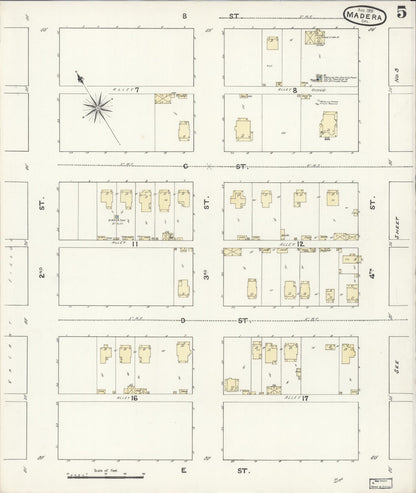 Sanborn Fire Insurance Map from Madera, Madera County, California (1891), Sheet #0005 - Complete Map Set gallery image, historic Sanborn map, vintage wall art, California California