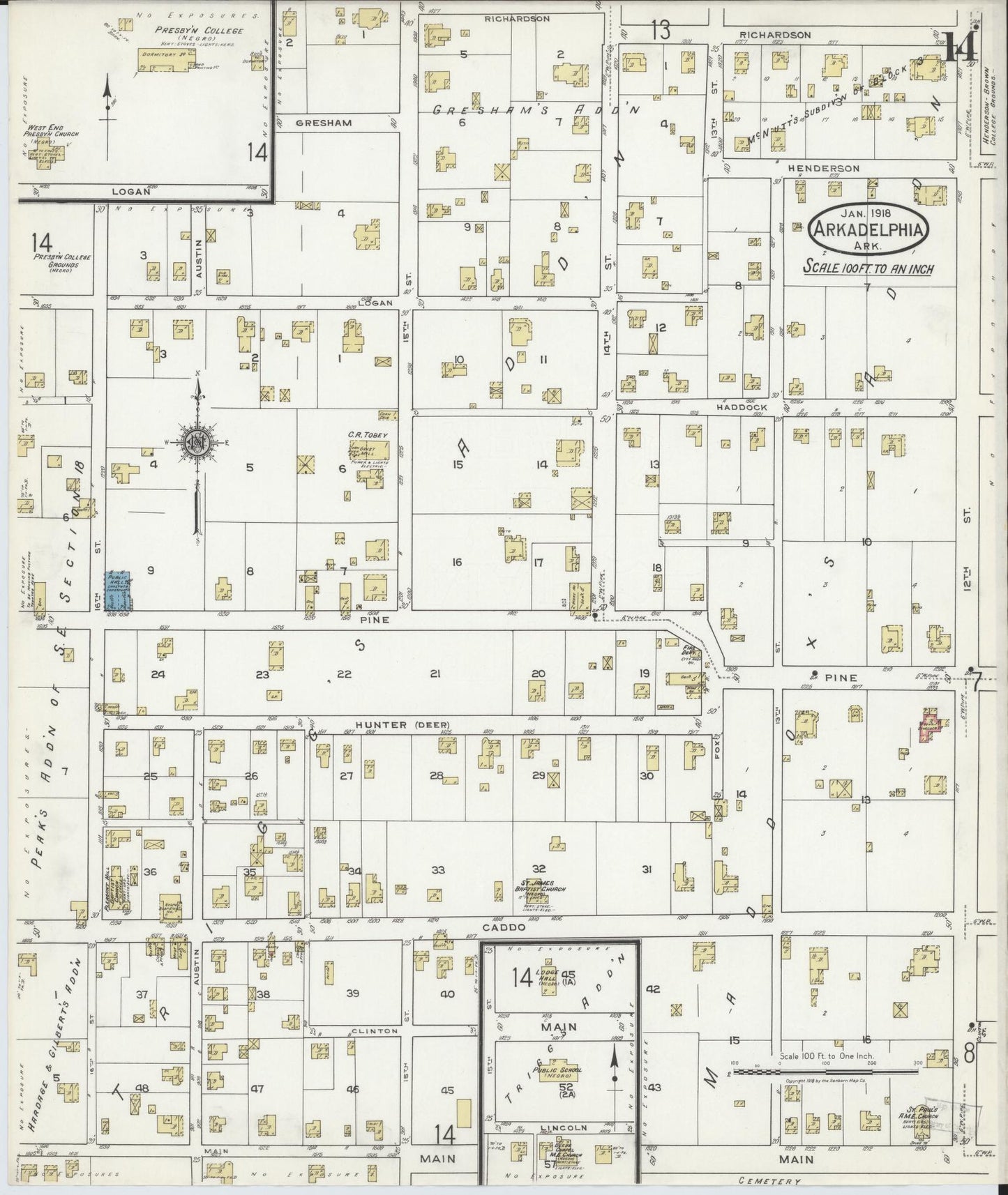 Sanborn Fire Insurance Map from Arkadelphia, Clark County, Arkansas (1918), Sheet #0014 - Historic Sanborn Fire Insurance Map Print, vintage old map wall art, antique decor, genealogy gift, Arkansas Arkansas map