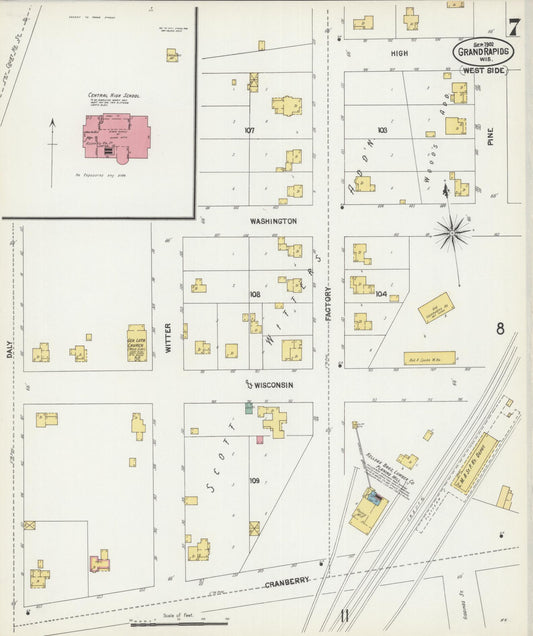 Sanborn Fire Insurance Map from Grand Rapids, Wood County, Wisconsin (1902), Sheet #0007 - Historic Sanborn Fire Insurance Map Print, vintage old map wall art, antique decor, genealogy gift, Wisconsin Wisconsin map