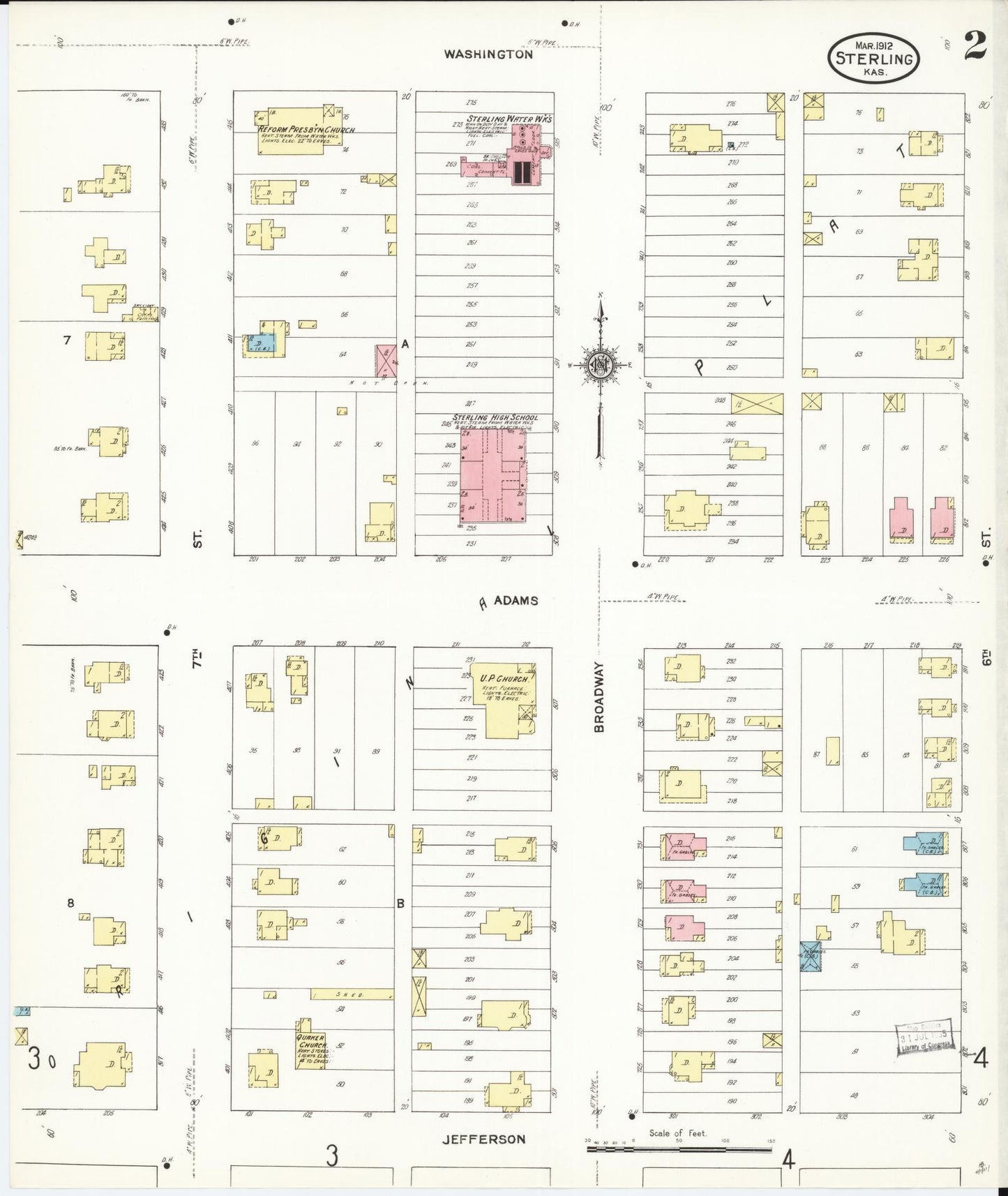 Sanborn Fire Insurance Map from Sterling, Rice County, Kansas (1912), Sheet #0002 - Complete Map Set gallery image, historic Sanborn map, vintage wall art, Kansas Kansas
