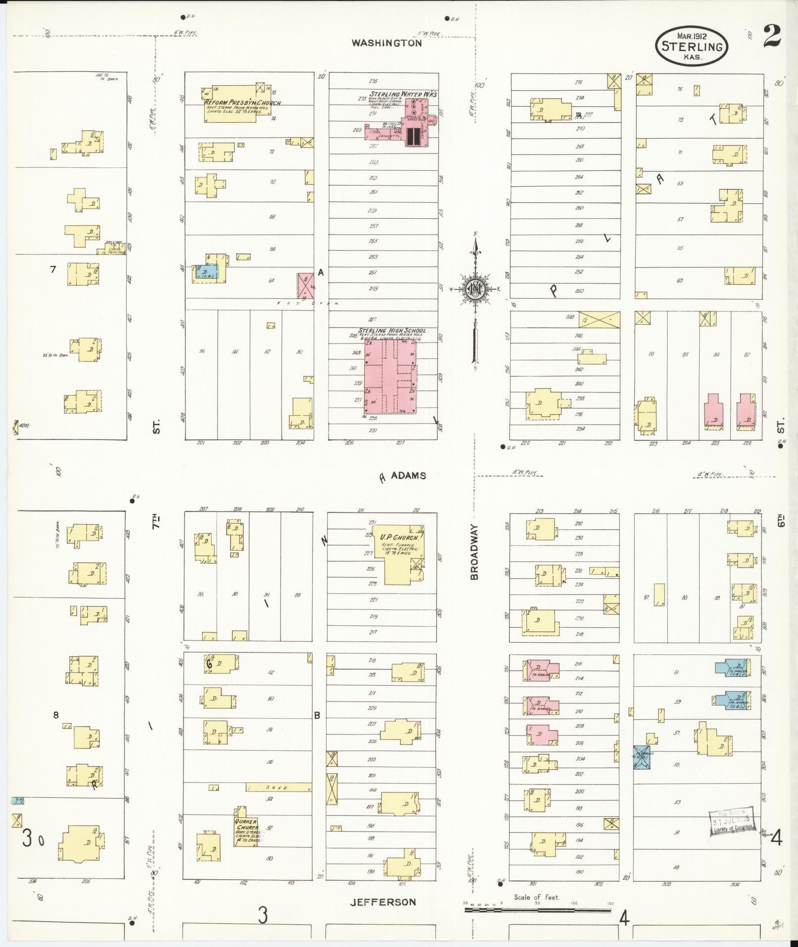 Sanborn Fire Insurance Map from Sterling, Rice County, Kansas (1912), Sheet #0002 - Complete Map Set gallery image, historic Sanborn map, vintage wall art, Kansas Kansas
