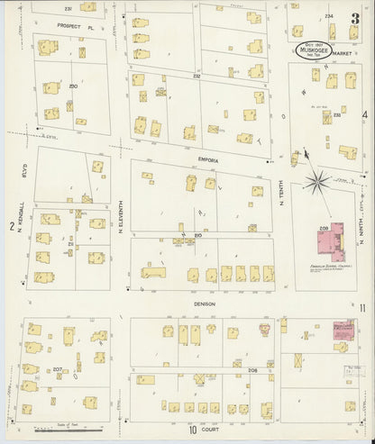 Sanborn Fire Insurance Map from Muskogee, Muskogee County, Oklahoma (1907), Sheet #0003 - Complete Map Set gallery image, historic Sanborn map, vintage wall art, Oklahoma Oklahoma