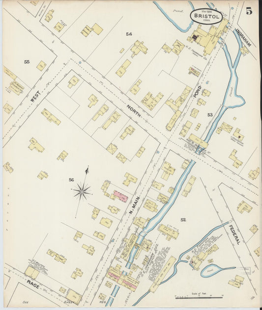 Sanborn Fire Insurance Map from Bristol, Hartford County, Connecticut (1890), Sheet #0004 - Historic Sanborn Fire Insurance Map Print, vintage old map wall art, antique decor, genealogy gift, Connecticut Connecticut map