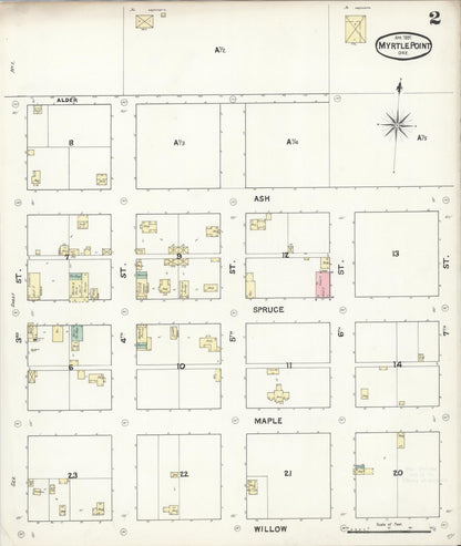 Sanborn Fire Insurance Map from Myrtle Point, Coos County, Oregon (1891), Sheet #0002 - Complete Map Set gallery image, historic Sanborn map, vintage wall art, Oregon Oregon