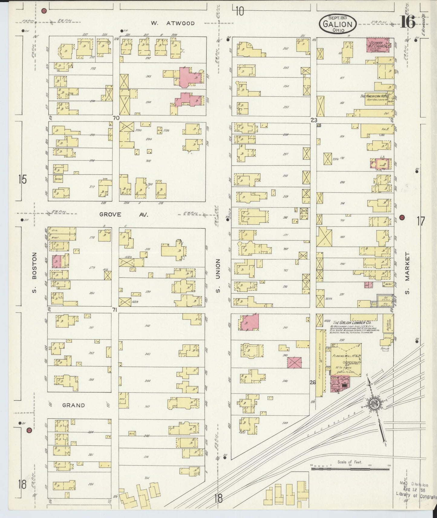 Sanborn Fire Insurance Map from Galion, Crawford County, Ohio (1913), Sheet #0016 - Complete Map Set gallery image, historic Sanborn map, vintage wall art, Ohio Ohio