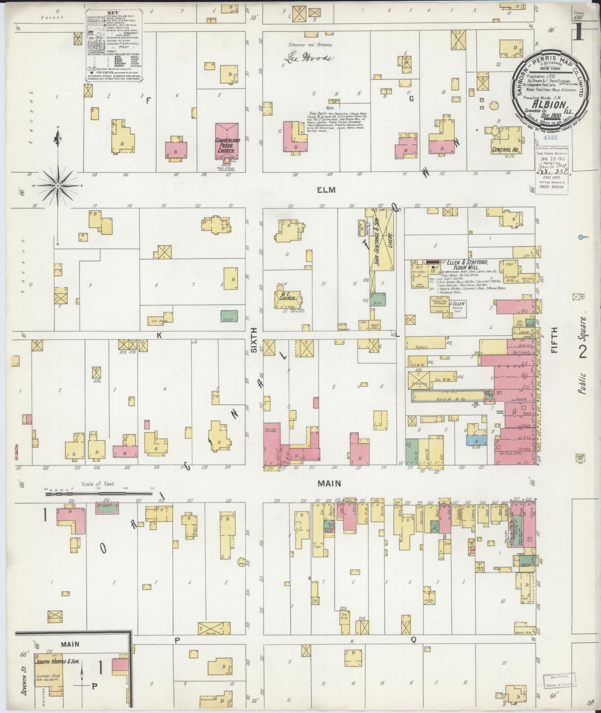 Sanborn Fire Insurance Map from Albion, Edwards County, Illinois (1900), Sheet #0001 - Historic Sanborn Fire Insurance Map Print, vintage old map wall art, antique decor, genealogy gift, Illinois Illinois map