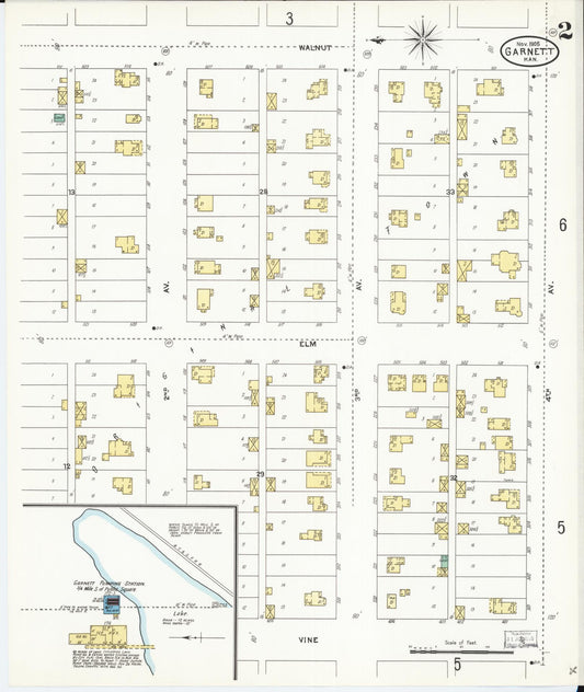 Sanborn Fire Insurance Map from Garnett, Anderson County, Kansas (1905), Sheet #0002 - Historic Sanborn Fire Insurance Map Print, vintage old map wall art, antique decor, genealogy gift, Kansas Kansas map