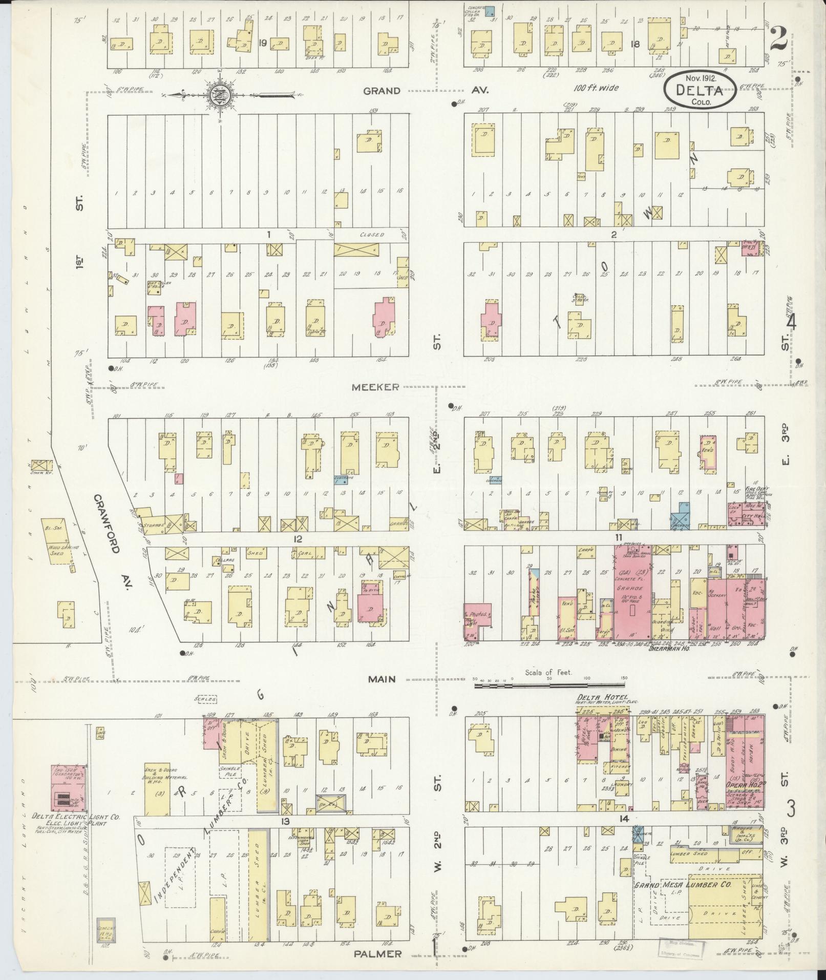 Sanborn Fire Insurance Map from Delta, Delta County, Colorado (1912), Sheet #0002 - Historic Sanborn Fire Insurance Map Print, vintage old map wall art, antique decor, genealogy gift, Colorado Colorado map