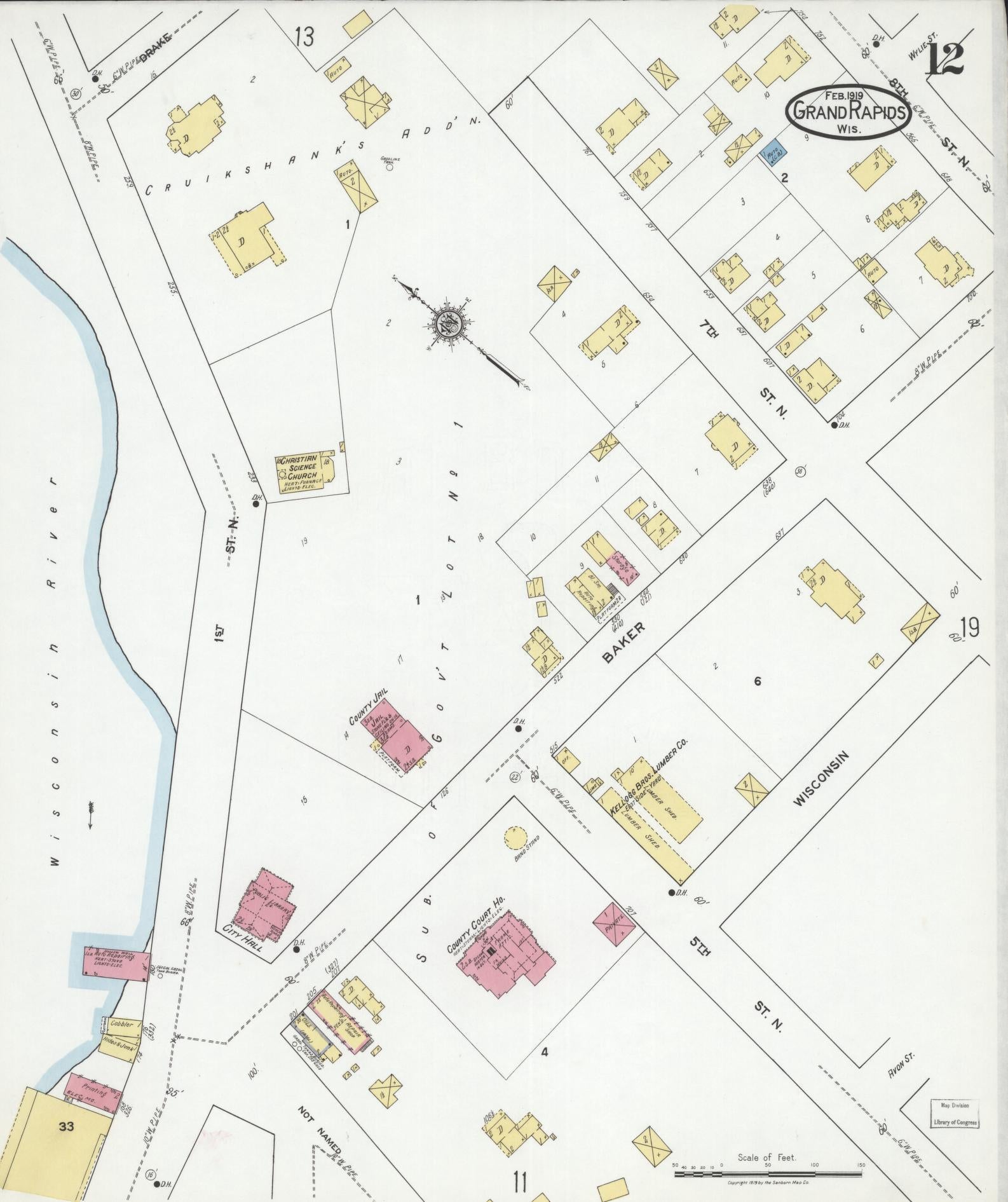 Sanborn Fire Insurance Map from Grand Rapids, Wood County, Wisconsin (1919), Sheet #0012 - Complete Map Set gallery image, historic Sanborn map, vintage wall art, Wisconsin Wisconsin