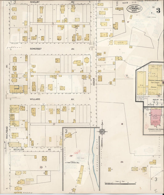 Sanborn Fire Insurance Map from Ferndale, Whatcom County, Washington (1932), Sheet #0003 - Historic Sanborn Fire Insurance Map Print, vintage old map wall art, antique decor, genealogy gift, Washington Washington map