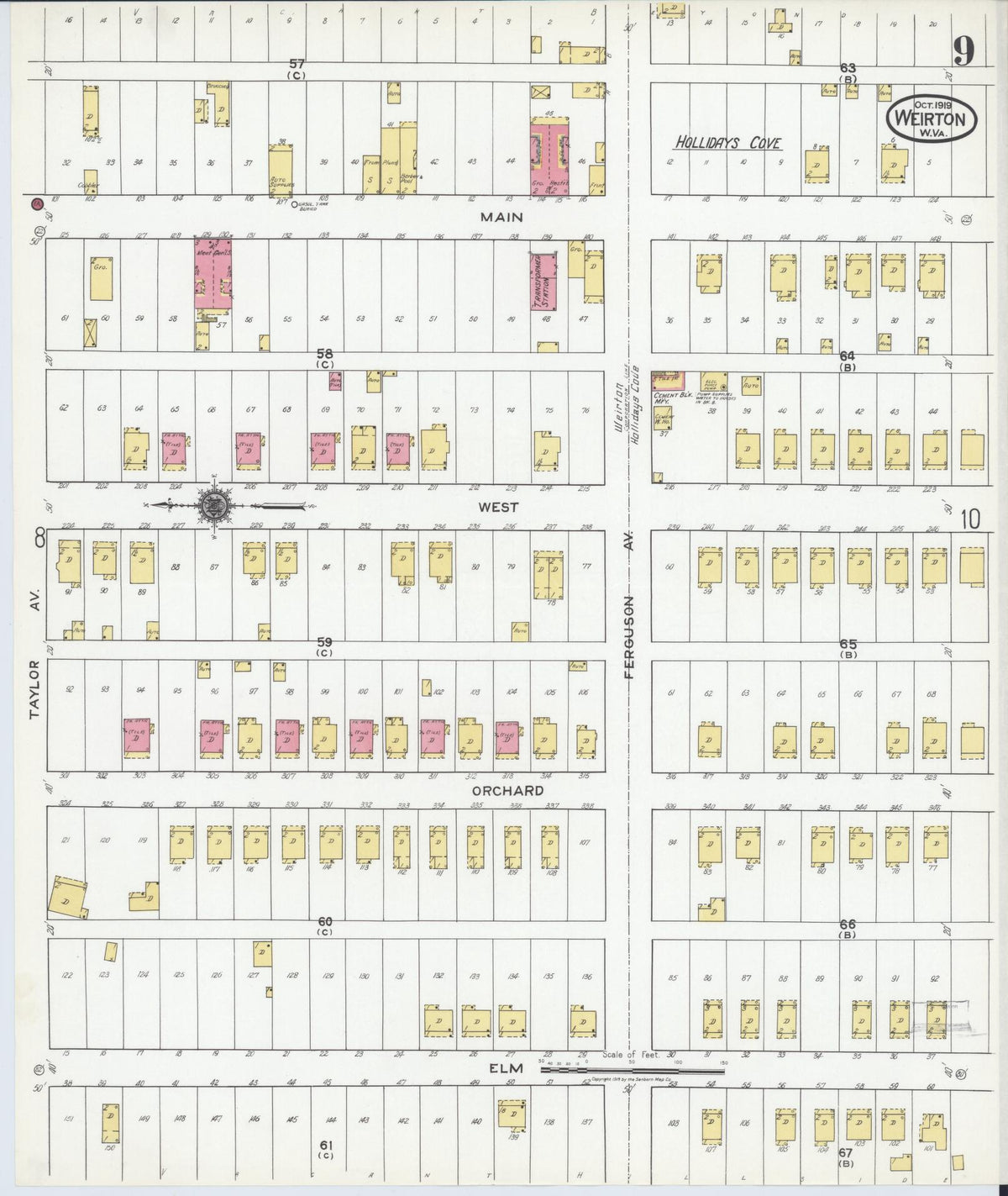 Sanborn Fire Insurance Map from Weirton, Hancock County, West Virginia (1919), Sheet #0009 - Complete Map Set gallery image, historic Sanborn map, vintage wall art, West Virginia West Virginia