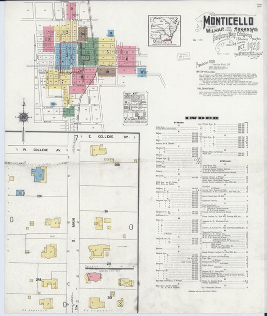 Sanborn Fire Insurance Map from Monticello, Drew County, Arkansas (1920), Sheet #0001 - Historic Sanborn Fire Insurance Map Print, vintage old map wall art, antique decor, genealogy gift, Arkansas Arkansas map