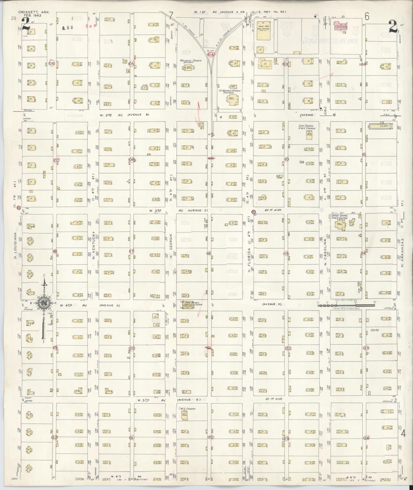 Sanborn Fire Insurance Map from Crossett, Ashley County, Arkansas (1948), Sheet #0002 - Complete Map Set gallery image, historic Sanborn map, vintage wall art, Arkansas Arkansas