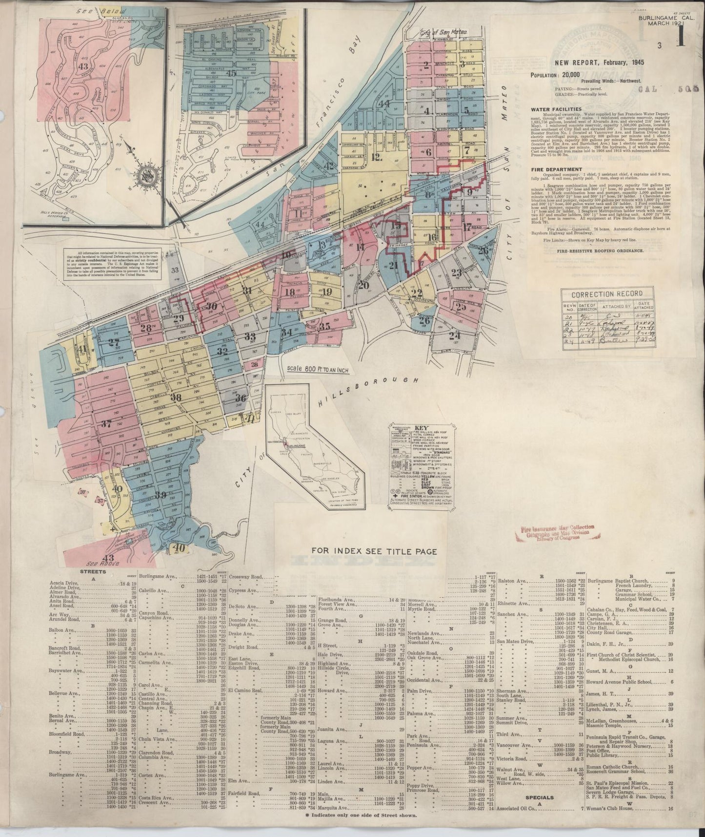Sanborn Fire Insurance Map from Burlingame, San Mateo County, California (1949), Sheet #0001 - Complete Map Set gallery image, historic Sanborn map, vintage wall art, California California
