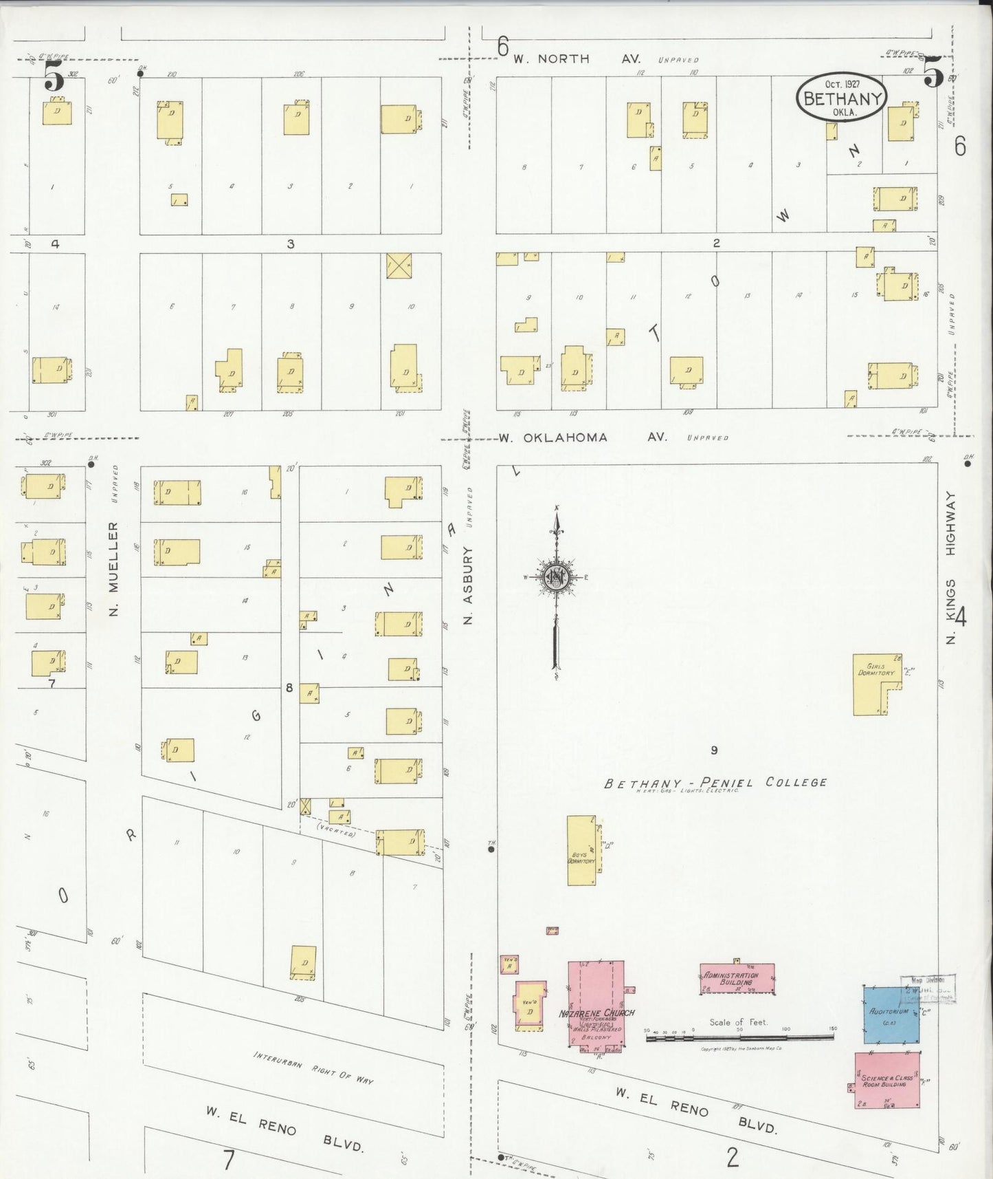 Sanborn Fire Insurance Map from Bethany, Oklahoma County, Oklahoma (1927), Sheet #0005 - Complete Map Set gallery image, historic Sanborn map, vintage wall art, Bethany Oklahoma