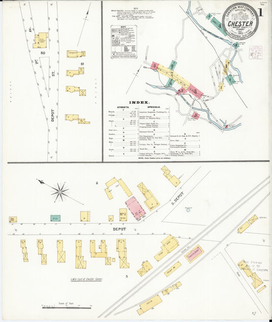 Sanborn Fire Insurance Map from Chester, Windsor County, Vermont (1905), Sheet #0001 - Historic Sanborn Fire Insurance Map Print, vintage old map wall art, antique decor, genealogy gift, Vermont Vermont map