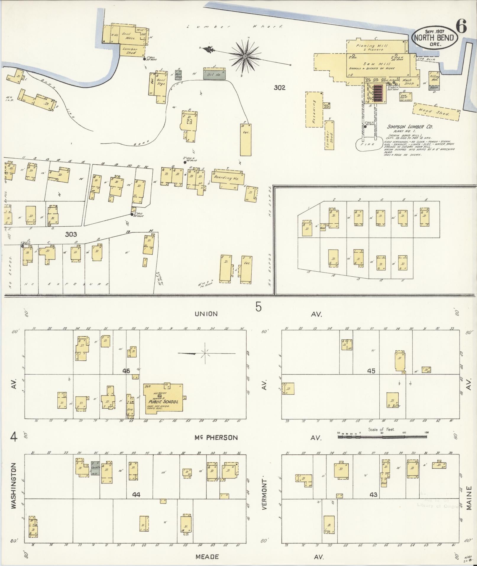 Sanborn Fire Insurance Map from North Bend, Coos County, Oregon (1907), Sheet #0006 - Historic Sanborn Fire Insurance Map Print, vintage old map wall art, antique decor, genealogy gift, Oregon Oregon map