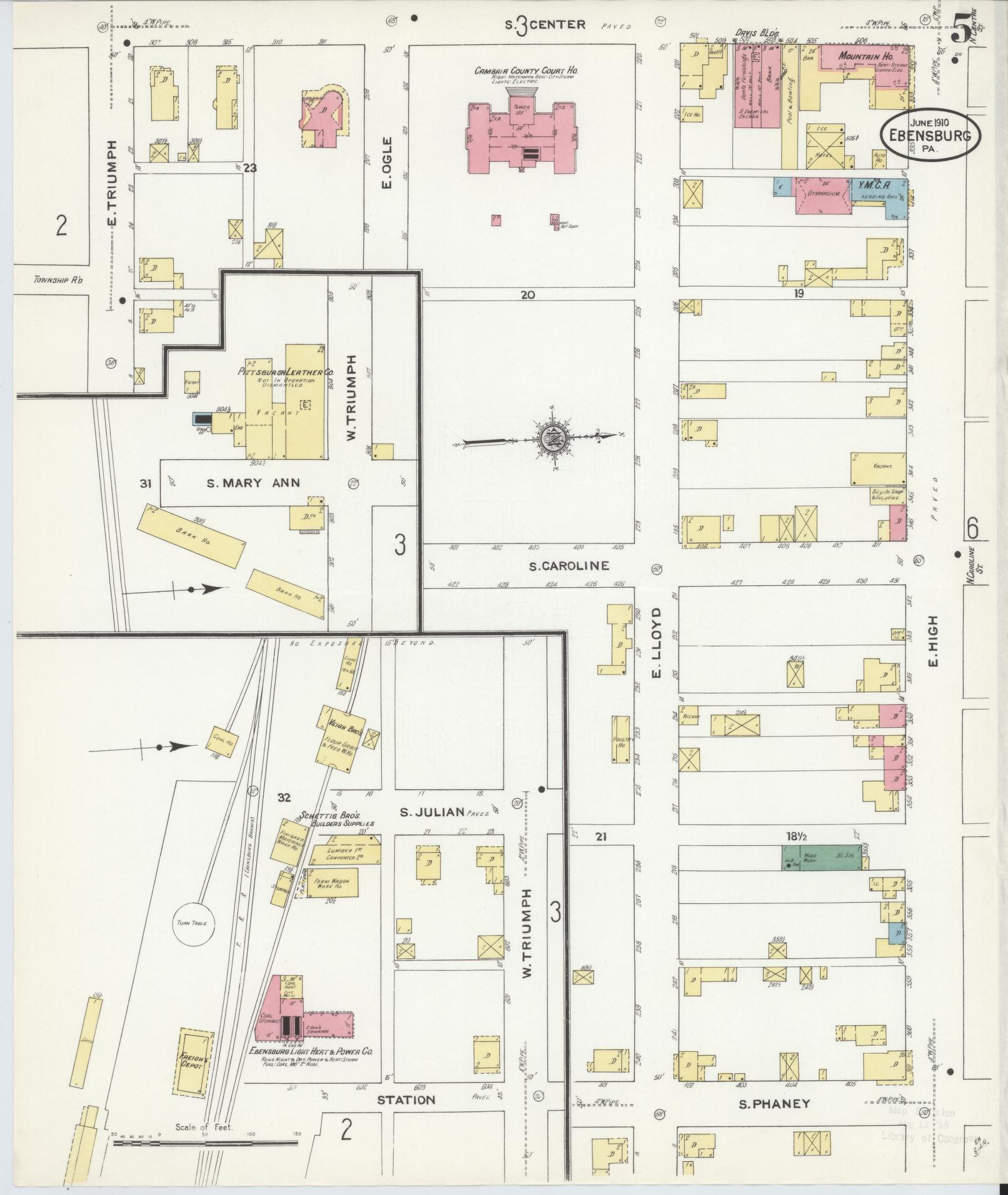 Sanborn Fire Insurance Map from Ebensburg, Cambria County, Pennsylvania (1910), Sheet #0005 - Historic Sanborn Fire Insurance Map Print, vintage old map wall art, antique decor, genealogy gift, Pennsylvania Pennsylvania map