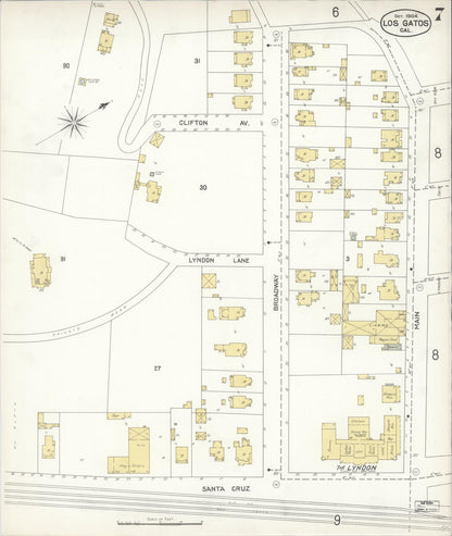 Sanborn Fire Insurance Map from Los Gatos, Santa Clara County, California (1904), Sheet #0007 - Complete Map Set gallery image, historic Sanborn map, vintage wall art, California California