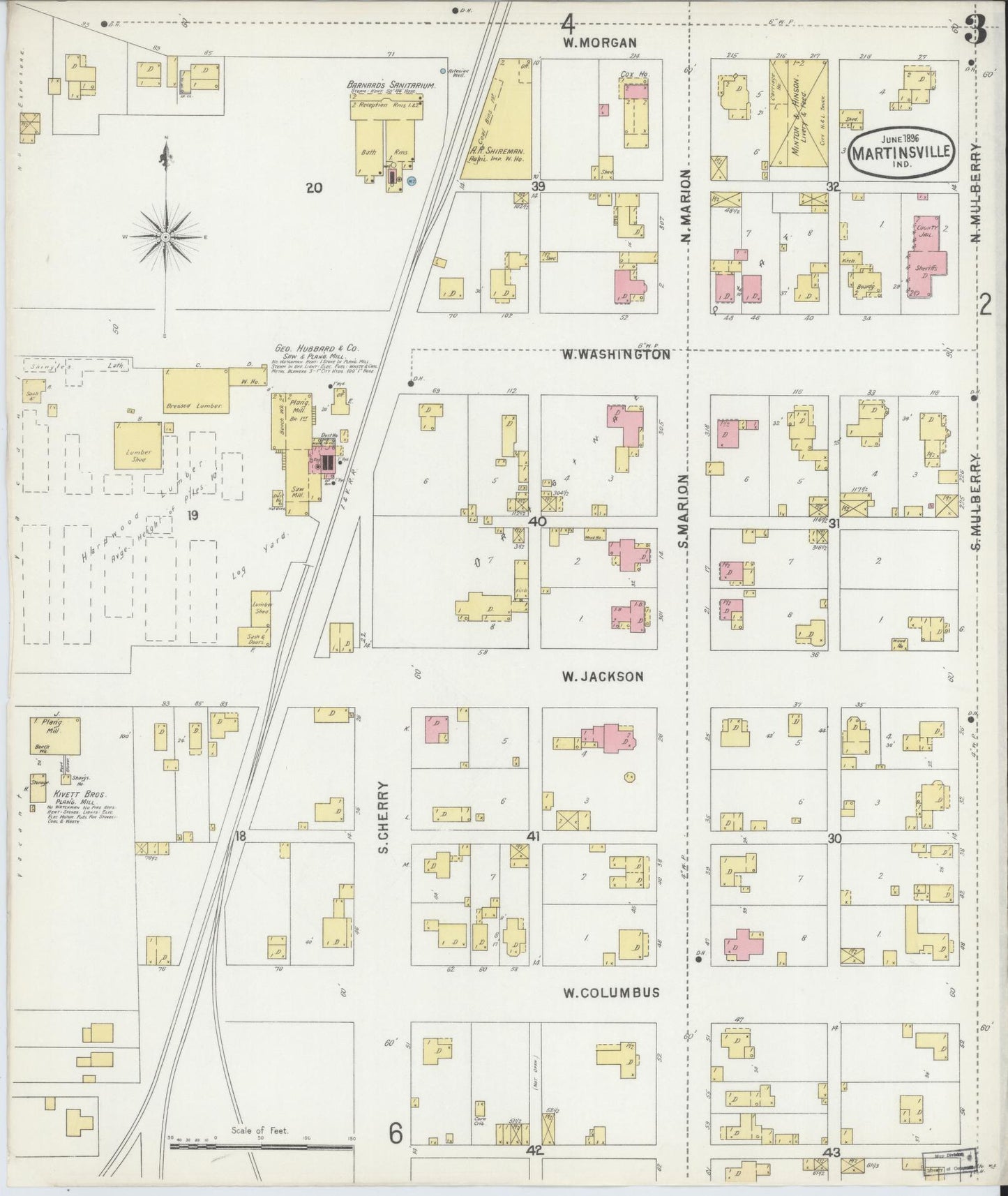 Sanborn Fire Insurance Map from Martinsville, Morgan County, Indiana (1896), Sheet #0003 - Complete Map Set gallery image, historic Sanborn map, vintage wall art, Indiana Indiana