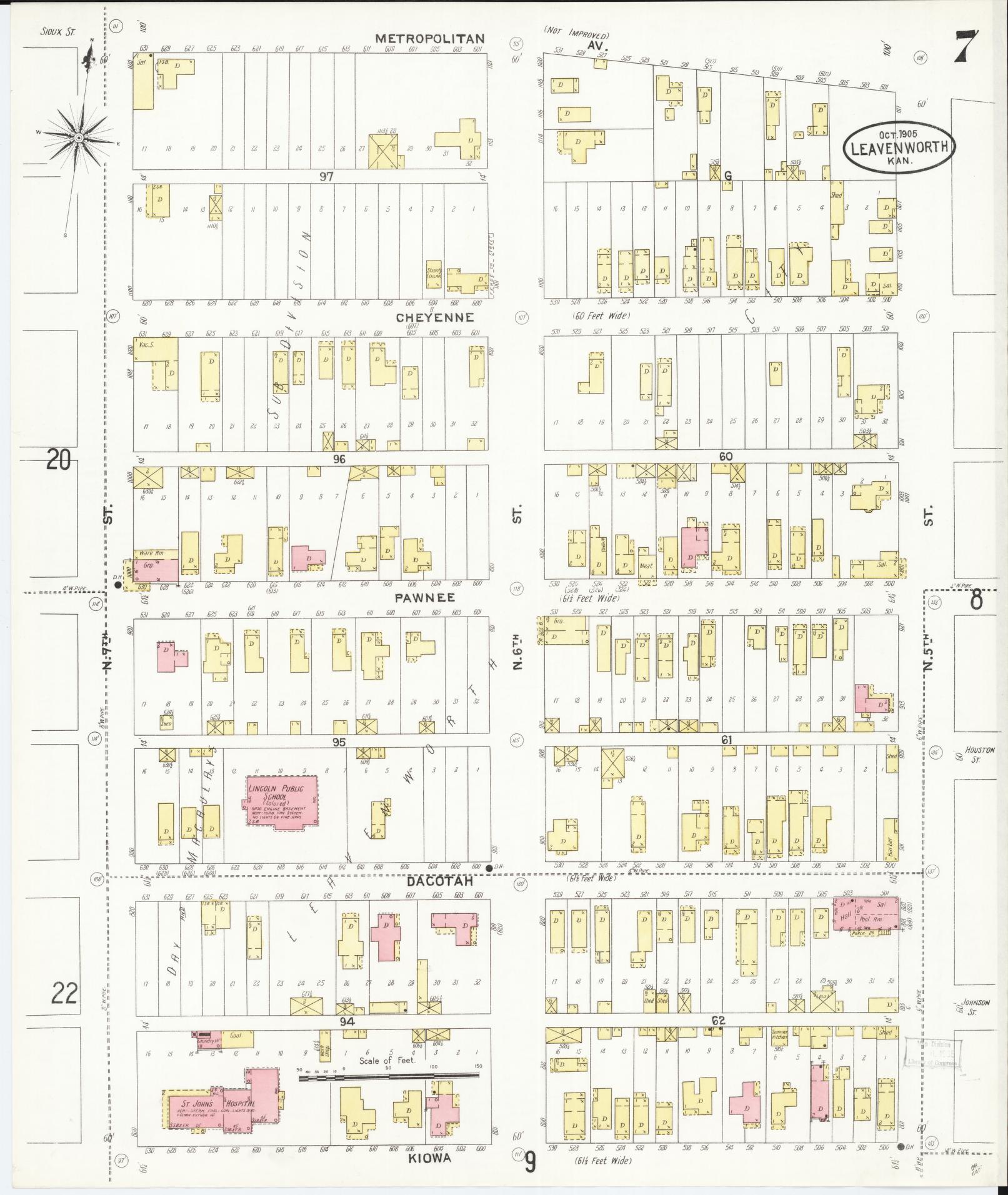 Sanborn Fire Insurance Map from Leavenworth, Leavenworth County, Kansas (1905), Sheet #0008 - Historic Sanborn Fire Insurance Map Print, vintage old map wall art, antique decor, genealogy gift, Kansas Kansas map