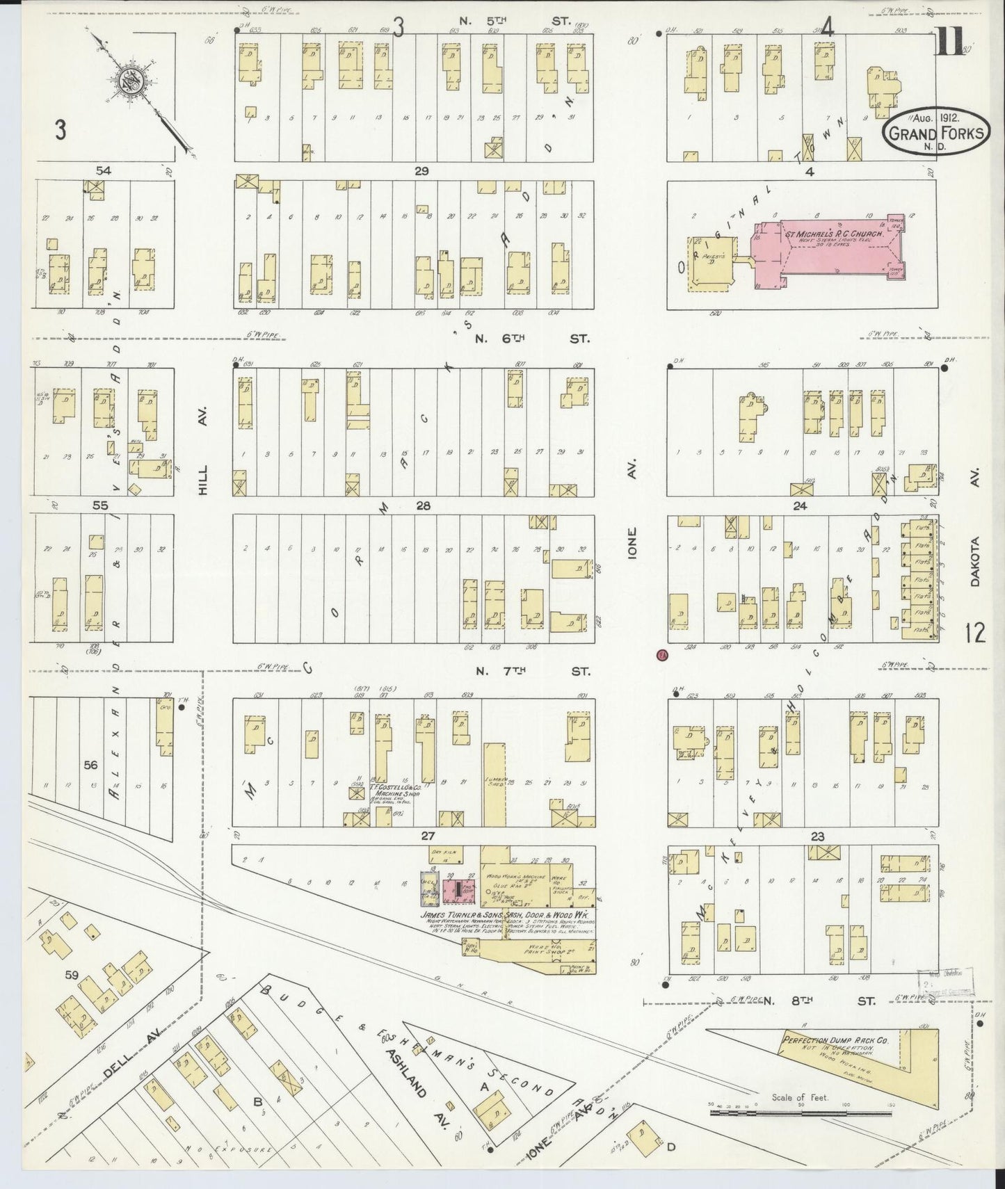 Sanborn Fire Insurance Map from Grand Forks, Grand Forks County, North Dakota (1912), Sheet #0011 - Complete Map Set gallery image, historic Sanborn map, vintage wall art, North Dakota North Dakota