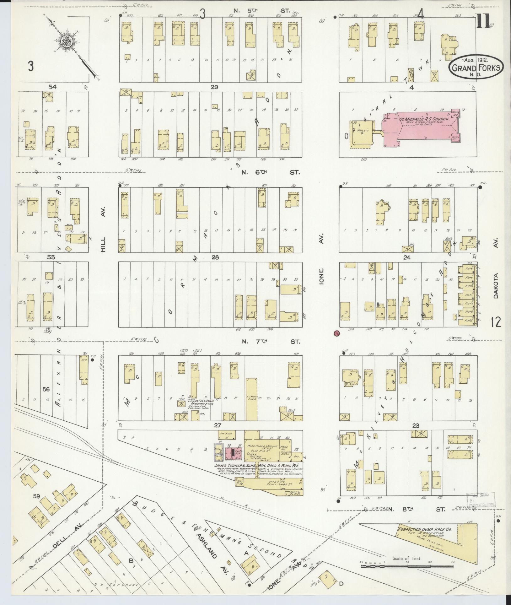 Sanborn Fire Insurance Map from Grand Forks, Grand Forks County, North Dakota (1912), Sheet #0011 - Complete Map Set gallery image, historic Sanborn map, vintage wall art, North Dakota North Dakota