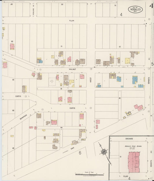 Sanborn Fire Insurance Map from Nogales, Santa Cruz County, Arizona (1917), Sheet #0004 - Historic Sanborn Fire Insurance Map Print, vintage old map wall art, antique decor, genealogy gift, Arizona Arizona map