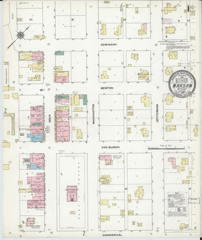 Sanborn Fire Insurance Map from Warsaw, Benton County, Missouri (1909), Sheet #0001 - Historic Sanborn Fire Insurance Map Print, vintage old map wall art, antique decor, genealogy gift, Missouri Missouri map