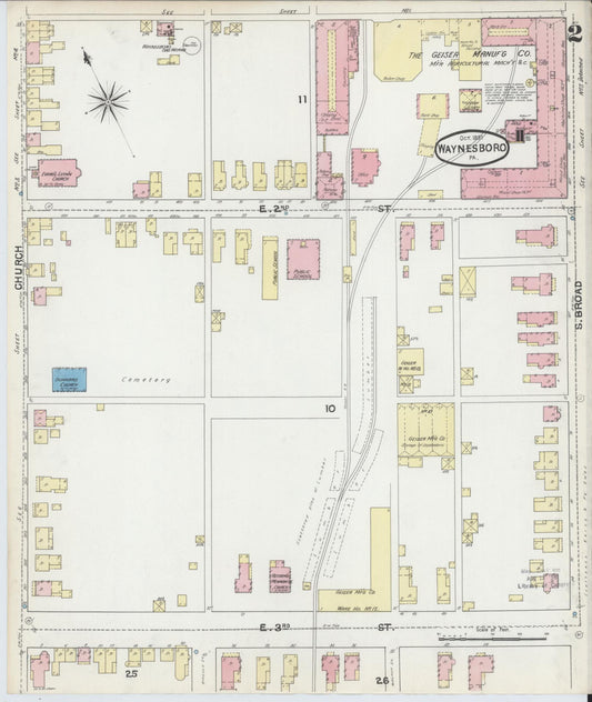 Sanborn Fire Insurance Map from Waynesboro, Franklin County, Pennsylvania (1891), Sheet #0002 - Historic Sanborn Fire Insurance Map Print, vintage old map wall art, antique decor, genealogy gift, Pennsylvania Pennsylvania map