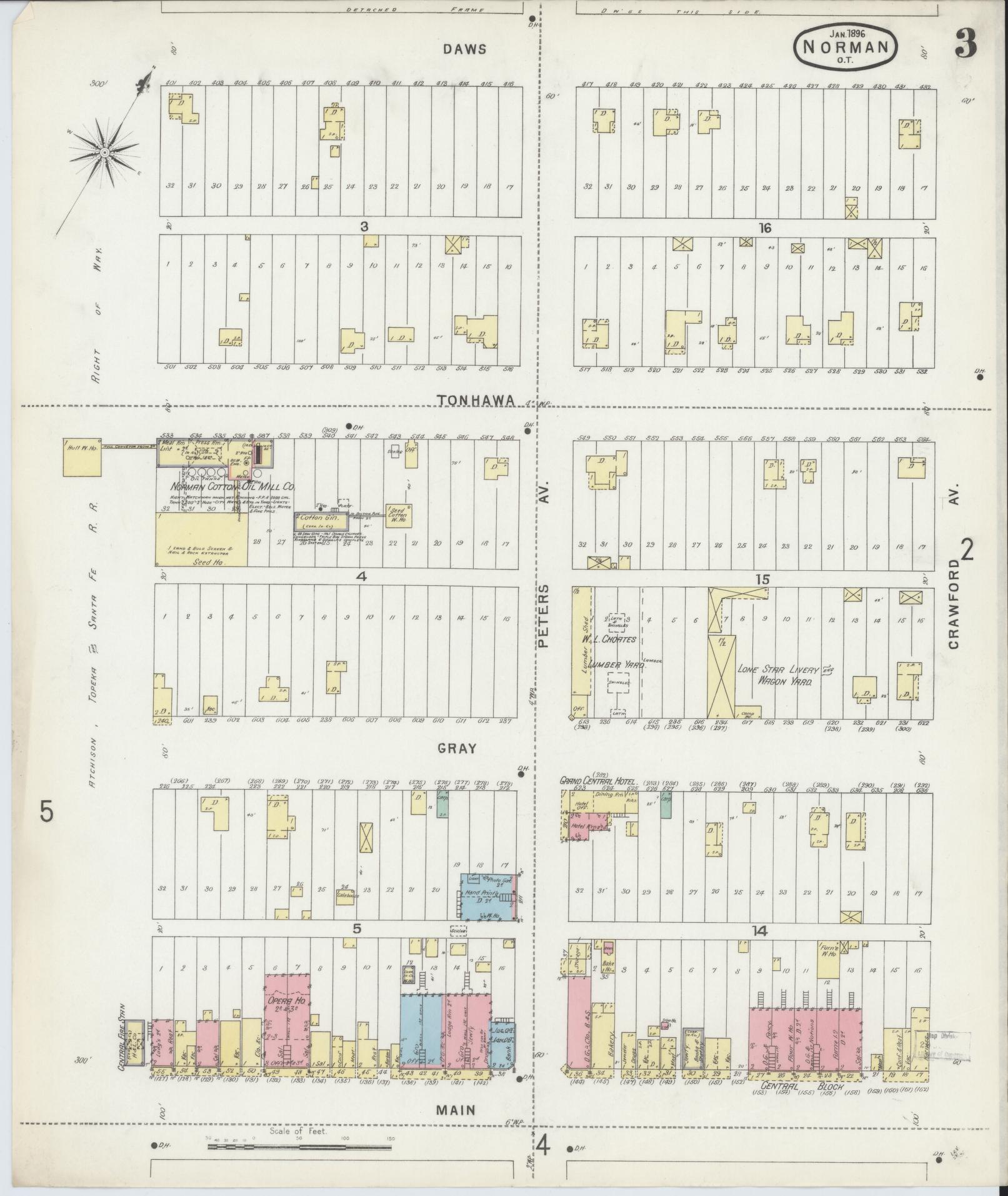 Sanborn Fire Insurance Map from Norman, Cleveland County, Oklahoma (1896), Sheet #0003 - Complete Map Set gallery image, historic Sanborn map, vintage wall art, Oklahoma Oklahoma