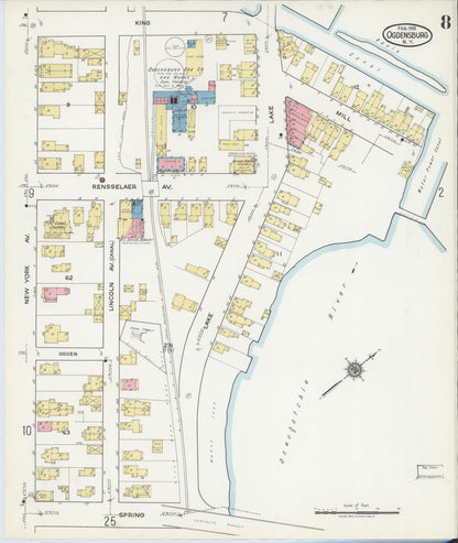 Sanborn Fire Insurance Map from Ogdensburg, St. Lawrence County, New York (1918), Sheet #0008 - Complete Map Set gallery image, historic Sanborn map, vintage wall art, New York New York