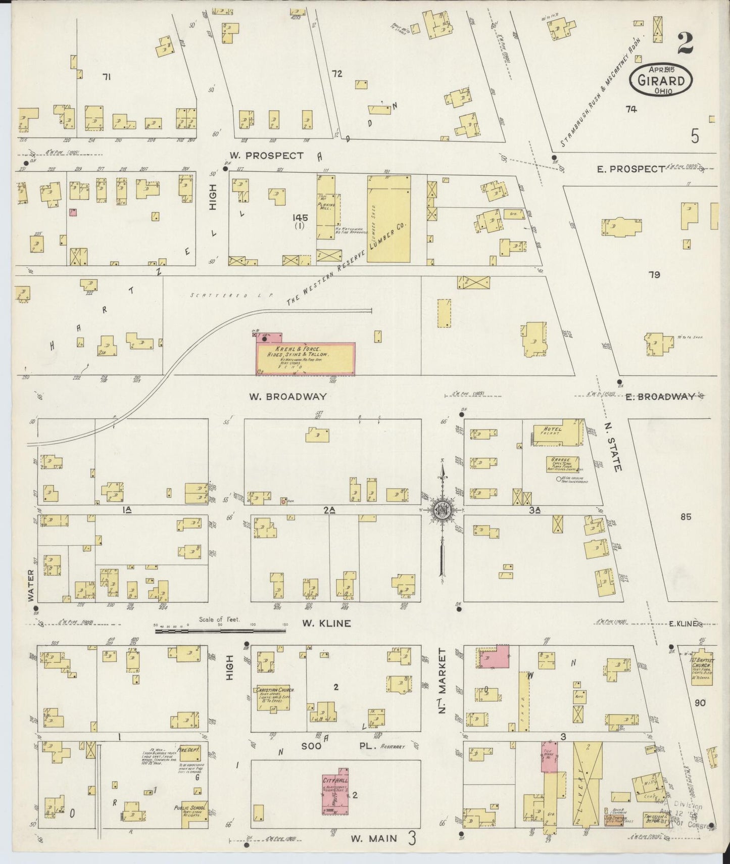 Sanborn Fire Insurance Map from Girard, Trumbull County, Ohio (1915), Sheet #0002 - Complete Map Set gallery image, historic Sanborn map, vintage wall art, Ohio Ohio